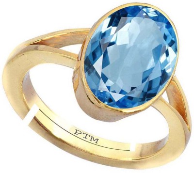 PTM Natural Blue Topaz 4.25 Ratti or 4 Ct Gemstone For Men Five Metal Adjustable Alloy Ring