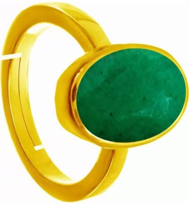 EVERYTHING GEMS 6.25 Ratti 5.00 Carat Natural Emerald/Panna Gemstone Gold Plated Adjustable Ring Brass Emerald Gold Plated Ring