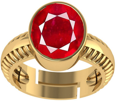 APSLOOSE 7.25 Ratti Natural Ruby Stone Manik Ring Adjustable Panchdhatu Ring Brass Ruby Gold Plated Ring