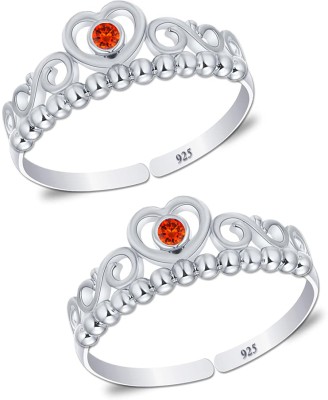 Laxxius Women's Red CZ Heart Toe Rings Pure 925 Sterling Silver + Anti Tarnish for Women Silver Cubic Zirconia Silver Plated Toe Ring