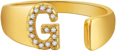 ZIVOM Initial Alphabets Letter G American Diamond Adjustable Copper Cubic Zirconia Gold Plated Ring