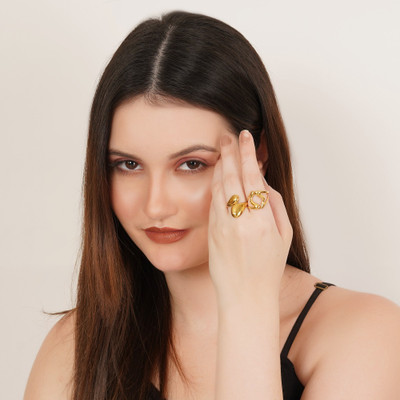 MILLER MILLER 2 Pcs Anti Tarnish Gold Plated Ring For Women Stainless Steel Gold Plated Ring Set