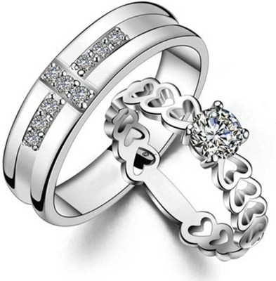 M Men Style Stainless Steel, Sterling Silver Cubic Zirconia Sterling Silver Plated Ring Set