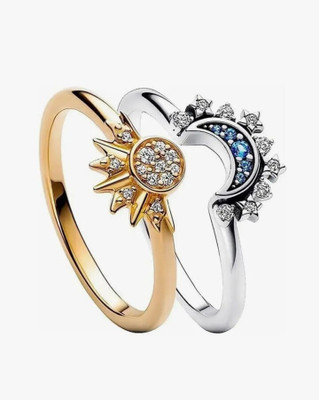 LBTK Sun and Moon Ring Set, Sparkling Sun/Blue Moon With 14k Gold/Silver Plating Stainless Steel Cubic Zirconia Gold Plated Ring