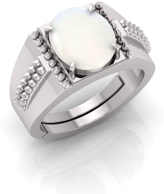 Pranjal Gems 14.25 Ratti Opal Gemstone Adjustable Ring With Lab CertificateAG Stone Opal Silver Plated Ring