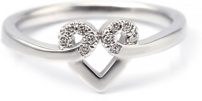 Beena Jewels Sterling Silver Heartfelt AD Ring Sterling Silver Cubic Zirconia Sterling Silver Plated Ring