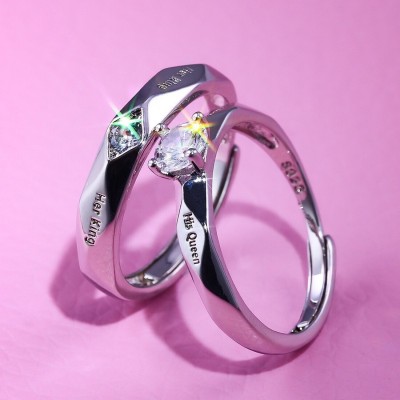 Murliwala Love Promise Couple Finger Ring Pack of 2 Stainless Steel, Silver Cubic Zirconia Rhodium, Silver Plated Ring