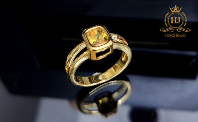 HIRKAL High Gold plating Mens (Yellow cubic zirconia Ston)finger ring Alloy, Brass Crystal Gold Plated Ring