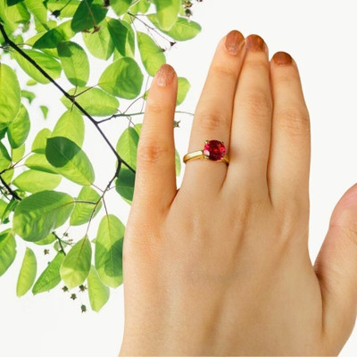 Gemzonite Ruby / Manik Ring with natural ruby gemstone certified ruby ston ring Brass Ruby Gold Plated Ring