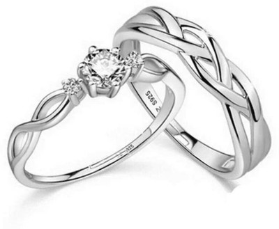 Agarwalproduct Stainless Steel Diamond Silver Plated Ring Set