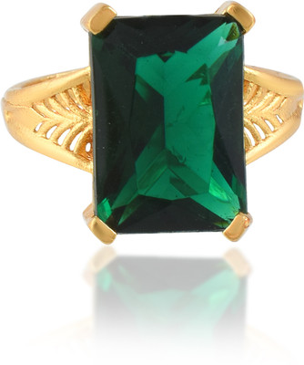 RN Gold Plated Alloy Green Stone CZ, Engagement Wedding Finger Ring Men Women Brass Cubic Zirconia Gold Plated Ring