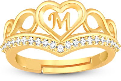 Lila Valentine Ring Heart Alphabet 'M' Promise Propose Engagement Wedding Anniversary Brass, Stainless Steel, Copper, Alloy Cubic Zirconia Gold Plated Ring