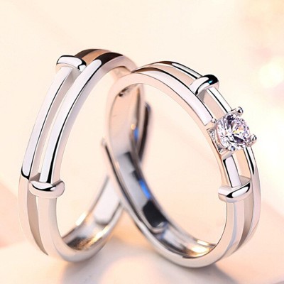Fashion Frill Silver Ring For Women Crystal Adjustable Silver Couple Ring For Women Love Gift Stainless Steel Crystal Silver Plated Ring