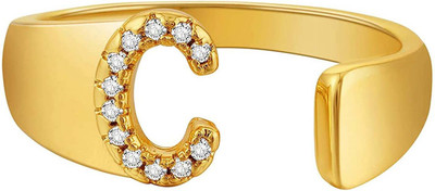 ZIVOM Initial Alphabets Letter C American Diamond Adjustable Copper Cubic Zirconia Gold Plated Ring