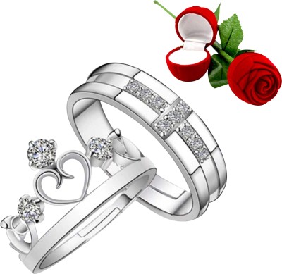 SILVER SHINE Couple ring For Lover Silver Plated Adjustable Couple Ring with 1 Piece Red Rose Gift Box for Men and Women Alloy Ring Set