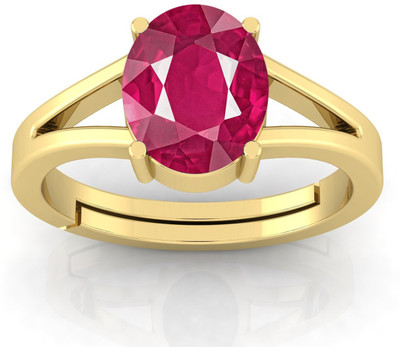 Gemzonite Natural 14.25 Ratti Manik Ruby Gem Stone With Leb Certificate Stone Ruby Brass Plated Ring