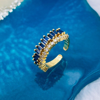 ZIVOM Baguette Cut Copper Cubic Zirconia Gold Plated Ring