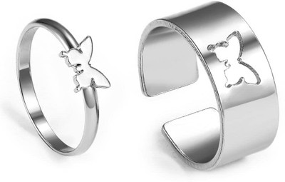 STAR CREATION Adjustable Silver-Plated Butterfly Rings for Couples Sterling Silver Ring Set