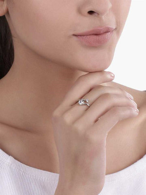 Deevora Adjustable Couple Ring for lovers in silver stylish king Queen design Alloy Cubic Zirconia Sterling Silver Plated Ring Set