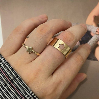 VIDALI Golden Star Couple Ring Matching Wrap Finger Ring For Women And Girls Alloy Gold Plated Ring Set