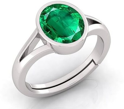 DakshikaGems 9.25 Ratti Panna Emerald Gemstone Ring Brass Emerald Brass Plated Ring