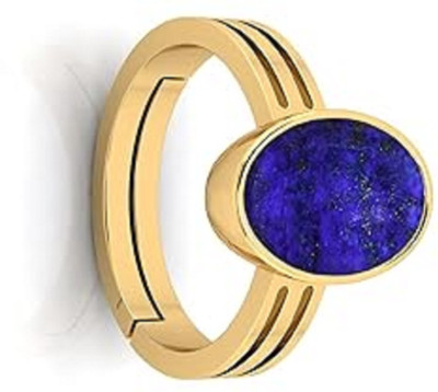 KUSHMIWAL GEMS 4.25 Ratti 3.00 Carat Natural Lapiz Ring Original Lab Certified Blue Lapis Brass Lapis Lazuli Gold Plated Ring