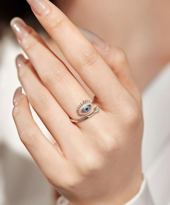 house of common Vedansh Enterprises Stylish Silver Plated Evil Eye Rings Alloy Cubic Zirconia Sterling Silver Plated Ring