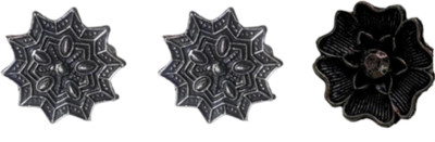 MANABHAVAN INDUSTRIES Set of 3 Rings, Black Alloy Ring Set