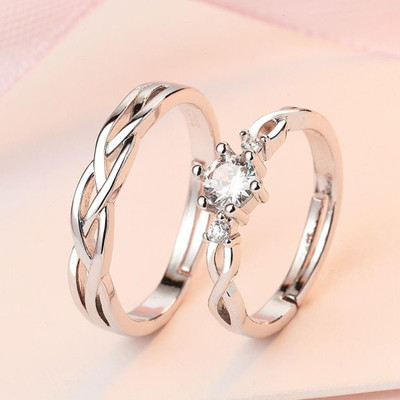 Maaword Adjustable Couple Rings for lovers Valentine Couple Ring for Men & Women Alloy Cubic Zirconia Platinum Plated Ring Set