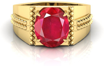 TODANI JEMS 9.25 Ratti Manikya Gemstone Adjustable Ring With Lab CertificateF Stone Ruby Brass Plated Ring