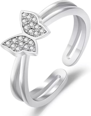 Karishma Kreations Stainless Steel Adjustable Free Size Silver Ring Brass, Stainless Steel, Copper, Brass Moonstone Rhodium, Silver, Titanium Plated Ring Set