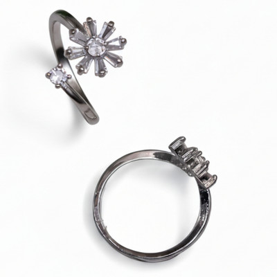 forevershine Forevershine Rhodium Plated Floral & Solitaire Adjustable Finger Ring for Women Alloy Cubic Zirconia Ring