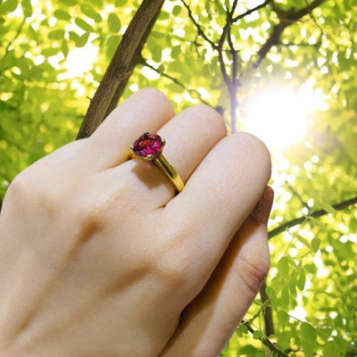 Gemzonite Ruby Ring Certified Manik Astrological Stone Brass Ruby Gold Plated Ring