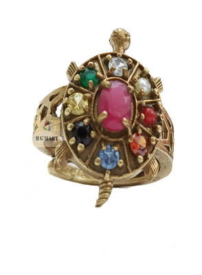 R G MART Ashtadhatu Kachua Navratan Adjustable Brass Gold Plated Ring
