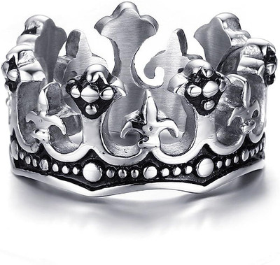 KRYSTALZ Stylish Crown Engraved Alloy Antique Band Ring for mens & Boys Alloy Sterling Silver Plated Ring