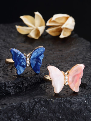 Dressberry Set Of 2 Gold-Plated Studded Butterfly Rings Brass Copper Plated Ring