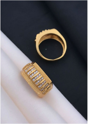 mahi creation Stainless Steel, Copper Cubic Zirconia Gold Plated Ring