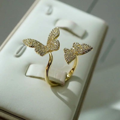RARE ONE STUDIO Adjustable Butterfly Gold Plated Ring For Women (Free Size) Alloy Cubic Zirconia Gold Plated Ring