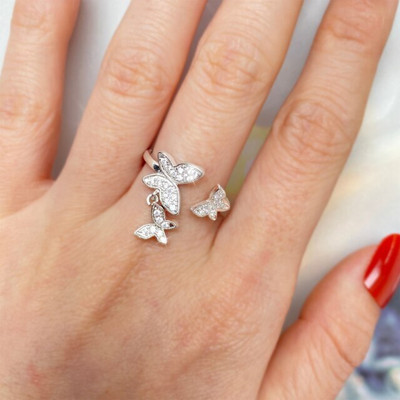 Zjewels Sterling Silver Dainty Butterfly Adjustable Rings Expandable Open Butterfly Ring Alloy Ring