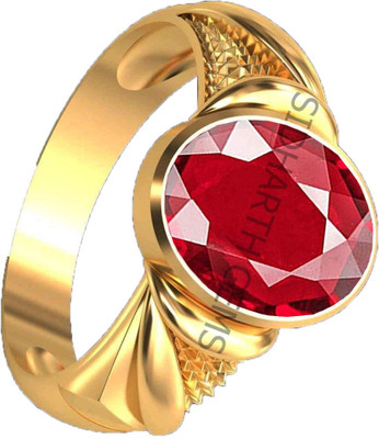 SIDHGEMS 10.25 Ratti 9.25 Carat Natural Ruby Stone Manik Ring Brass Ruby Gold Plated Ring
