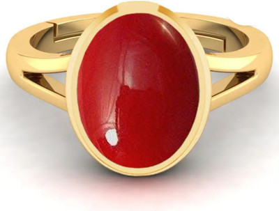 VishvMa 11.25 Ratti Natural Coral Moonga Gemstone A1 Quality With Lab Certified Brass Opal Brass Plated Ring