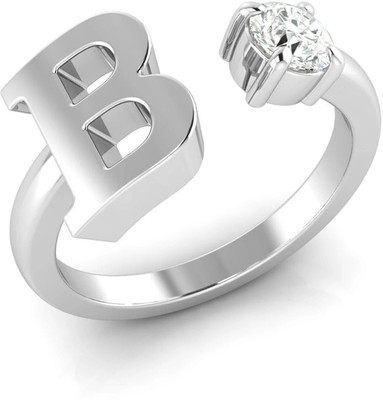 Bluejwel BLUEJWEL 925 Sterling Silver 'B' Initial Ring with CZ Diamond Sterling Silver Cubic Zirconia Sterling Silver Plated Ring