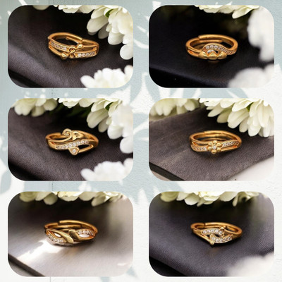 Hetshree Elegant Gold Combo Rings Collection Brass Diamond Gold Plated Ring
