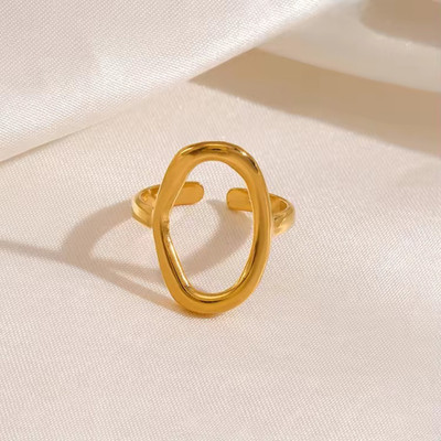Naomi Golden Hollow Oval Adjustable Ring Stainless Steel Gold Plated Ring