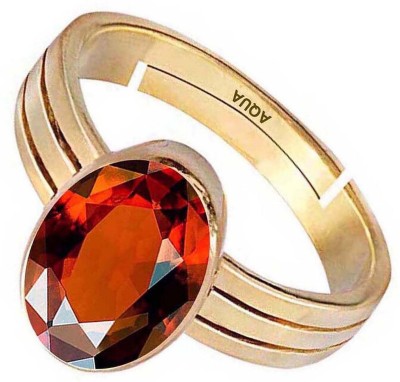 AQUAGEMS Hessonite (Gomed) 9.25 Ratti or 8.50 Ct Gemstone For Men Five Metal Adjustable Alloy Ring