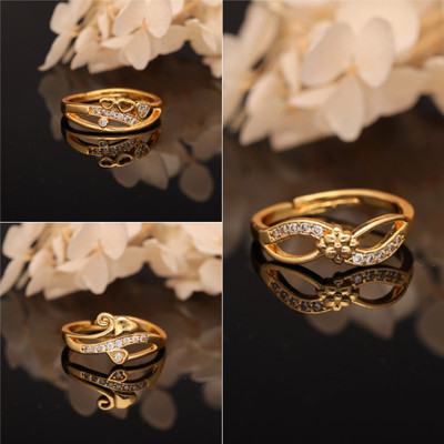 Dressberry Gold-Plated Combo Set of Stylish Adjustable Rings Brass Diamond Gold Plated Ring Set