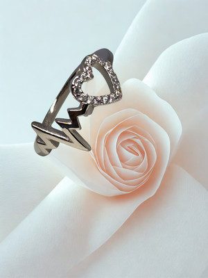 Anant Shree Jewels 925 Sterling Silver Heartbeat with Heart Outline Ring (BIS Hallmarked) Silver Rhodium Plated Ring