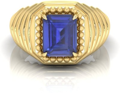 RRVGEM Natural Blue Sapphire Gemstone Ring 9.00 CT Neelam Adjustable Ring For Unisex Brass Sapphire Gold Plated Ring