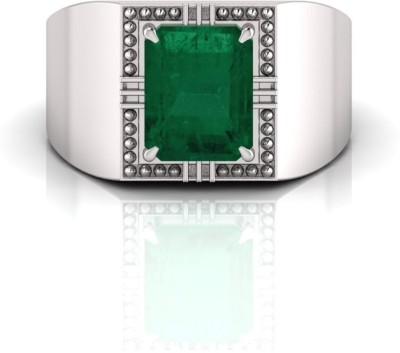 TODANI JEMS Natural 12.25 Ratti Panna Emerald Silver Stainless Steel Emerald Ring