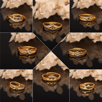 Weroxa Combo of 8 AD Brass Diamond Gold Plated Ring